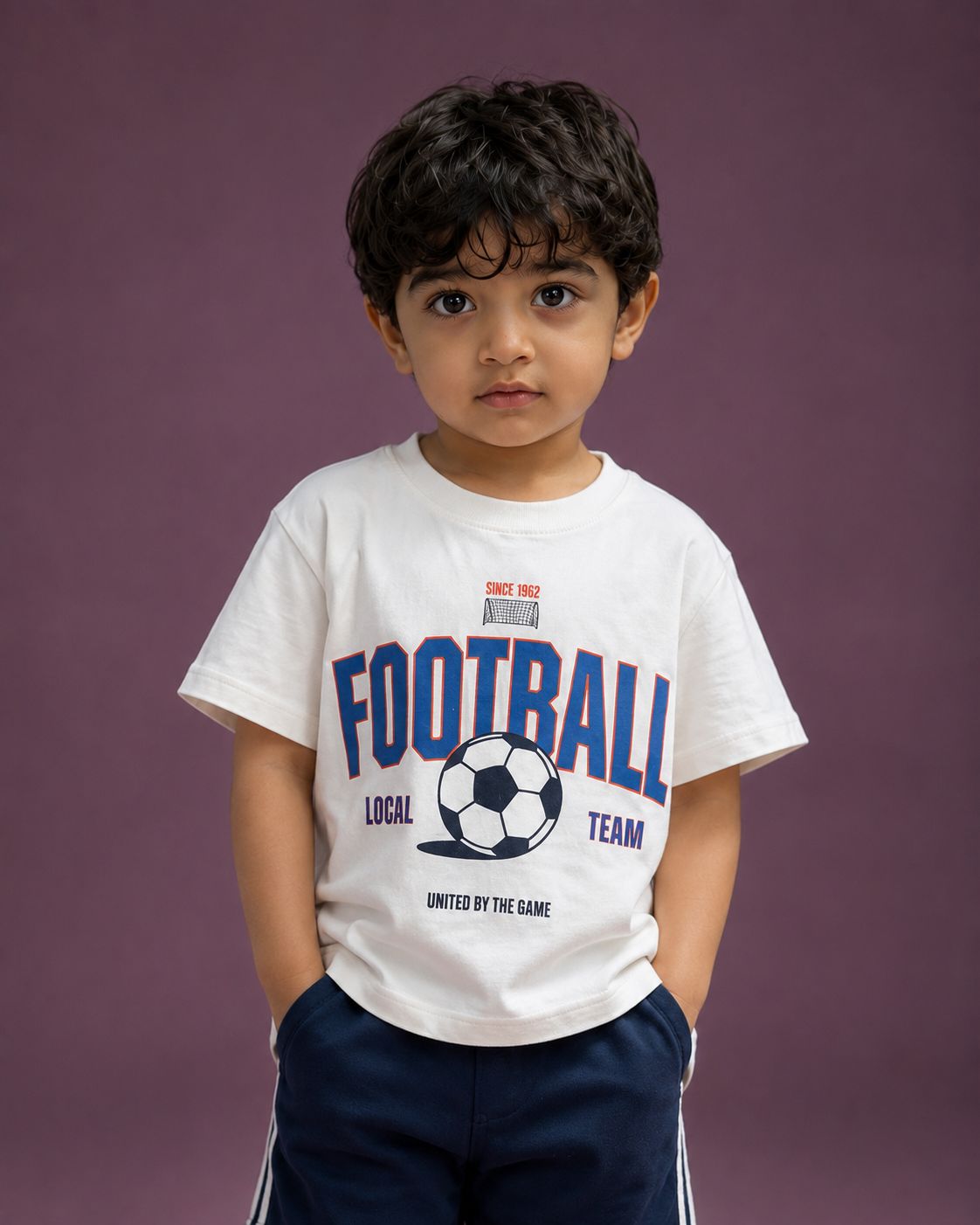 Football White Drop Shoulder Tshirt for Kids