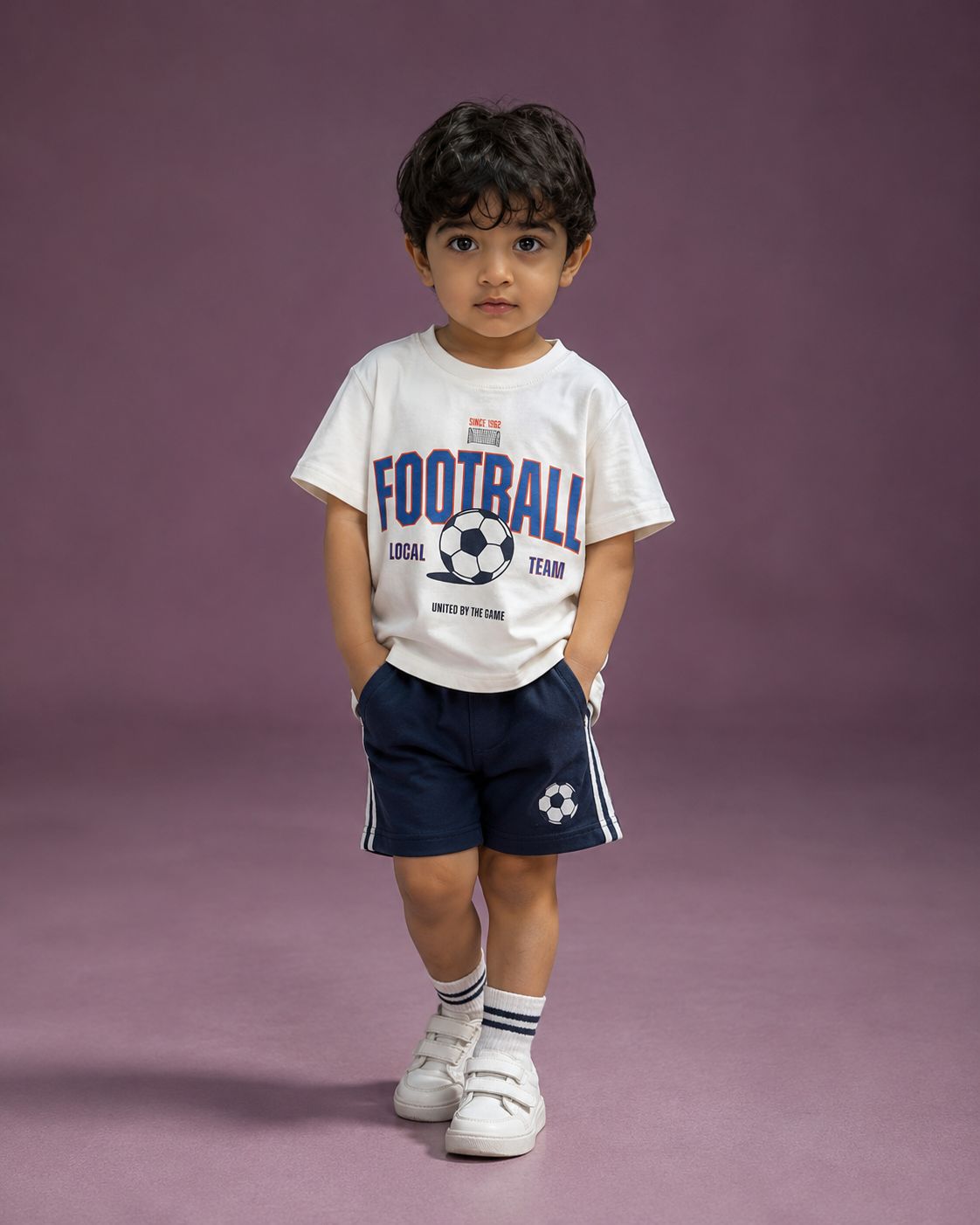 Football White Drop Shoulder Tshirt for Kids