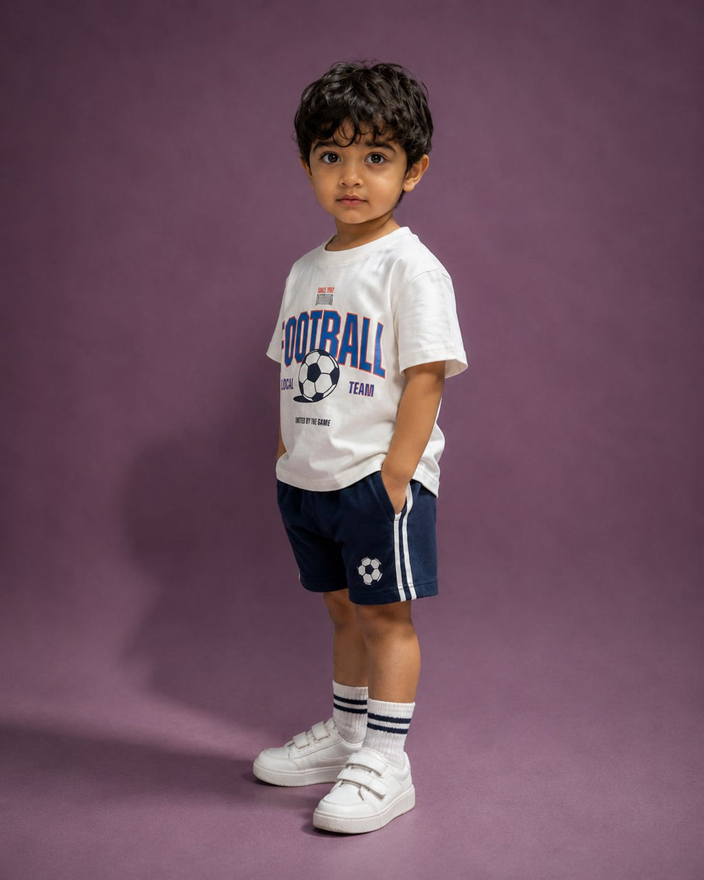 Football White Drop Shoulder Tshirt for Kids