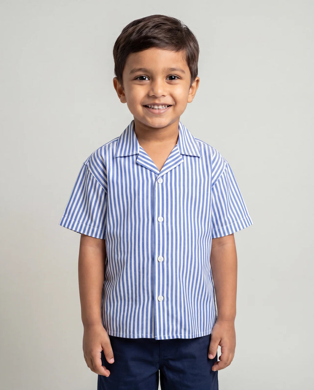 Striped Camp-Collar Shirt – Blue