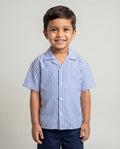 Striped Camp-Collar Shirt – Blue