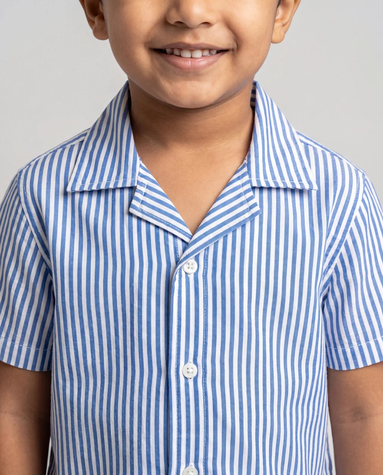 Striped Camp-Collar Shirt – Blue