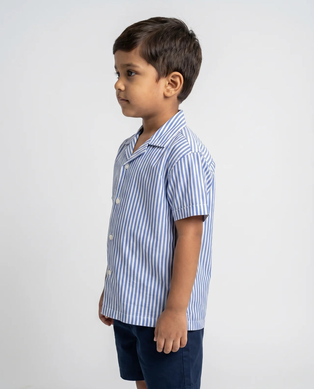 Striped Camp-Collar Shirt – Blue
