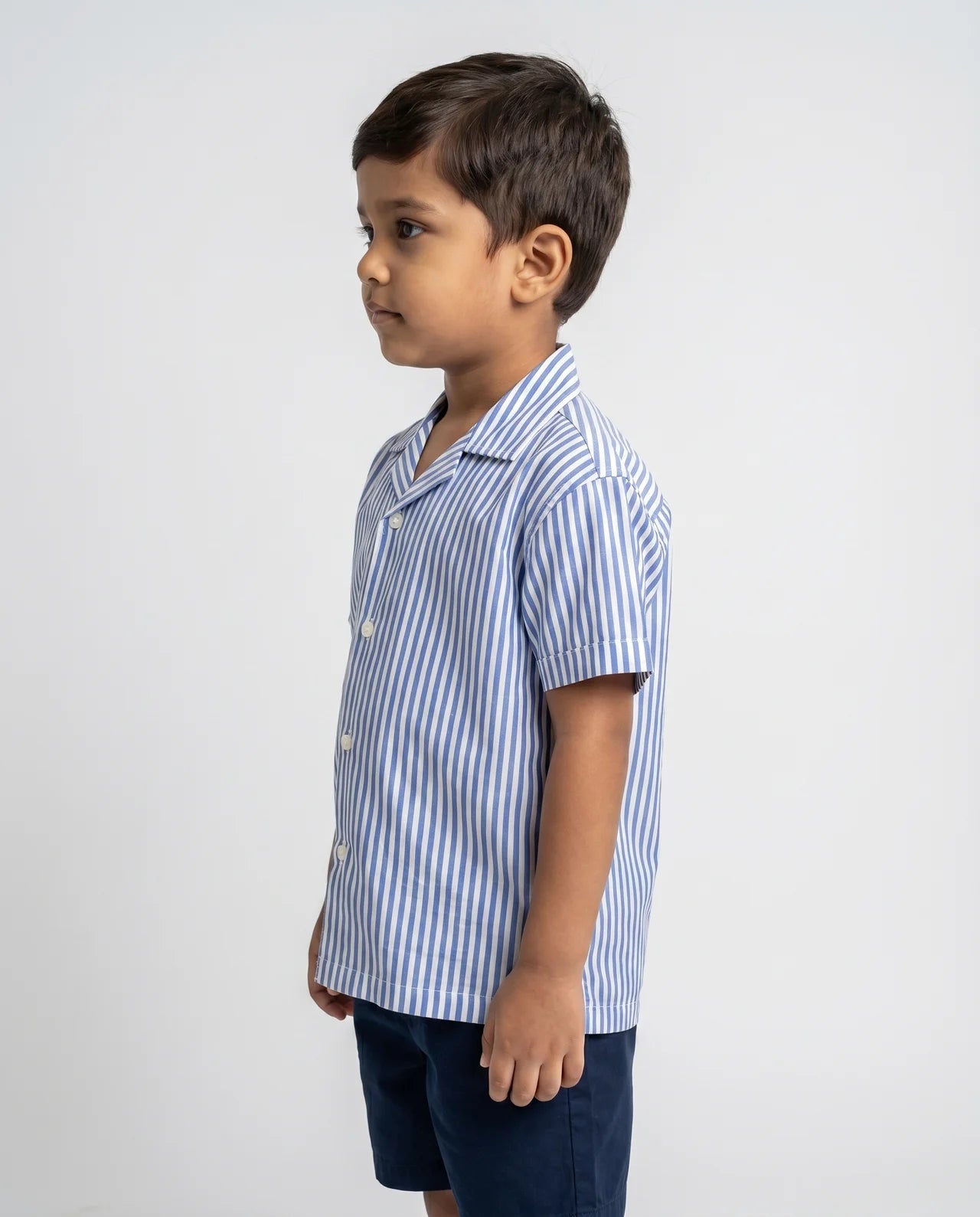 Striped Camp-Collar Shirt – Blue